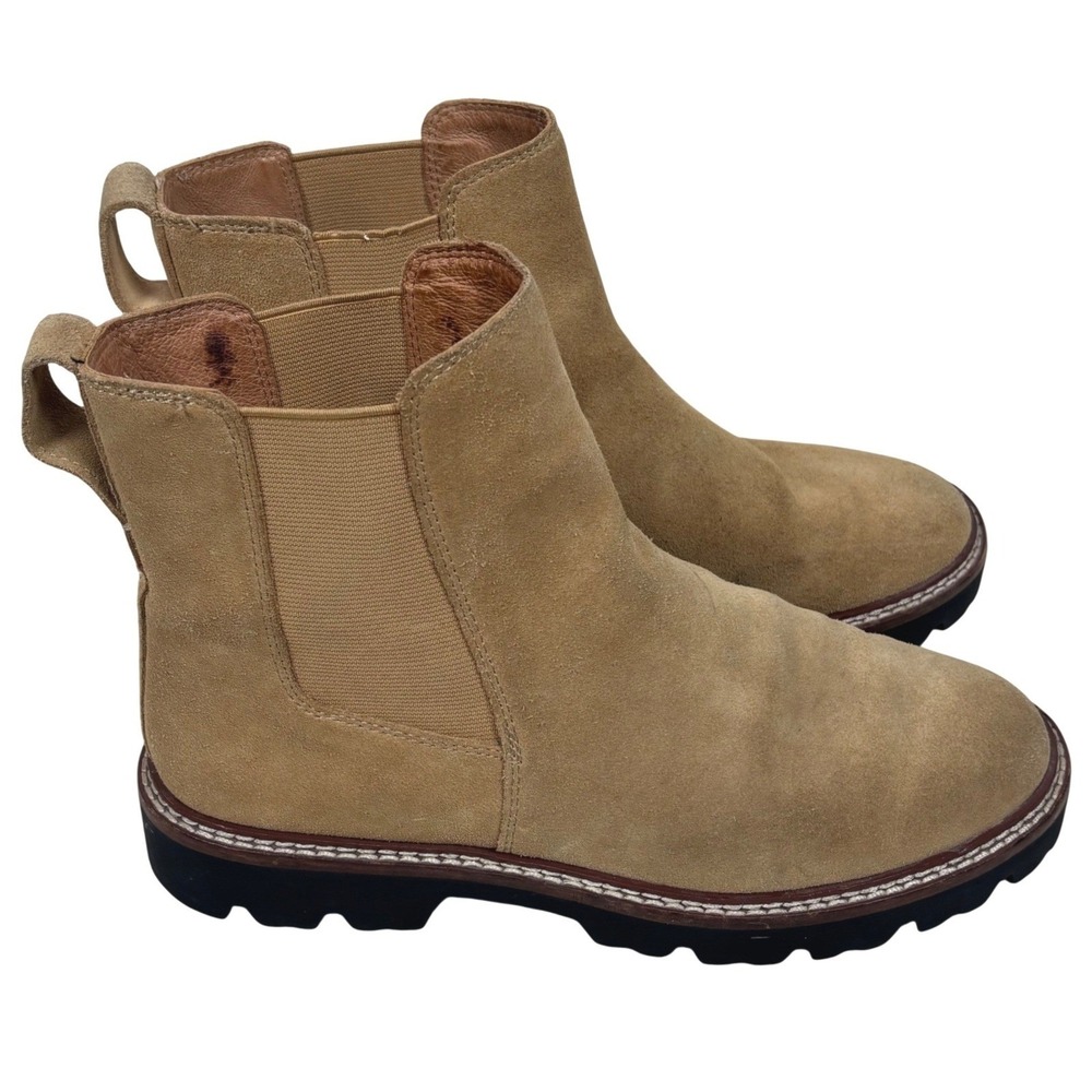 Madewell NB317 Citywalk Tan Suede Lugsole Chelsea Boots Women Sz 7 Leather Ankle